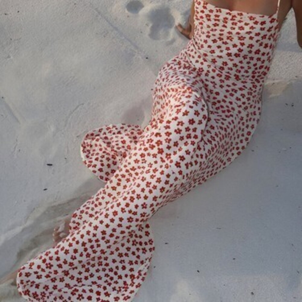 Strappy Floral Print Crisscross Flowy Long Sundress